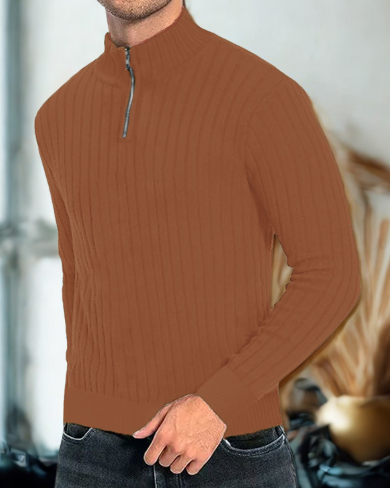 Darian | Pull Homme Col Zippé en Maille Côtelée Confortable et Moderne