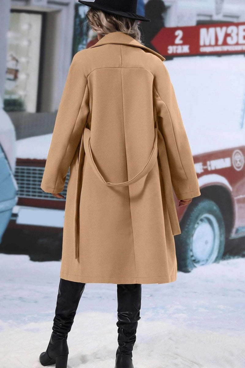 Henriette | Manteau Long Femme Laine Mélangée, Coupe Relax, Double Boutonnage & Ceinture Élégante