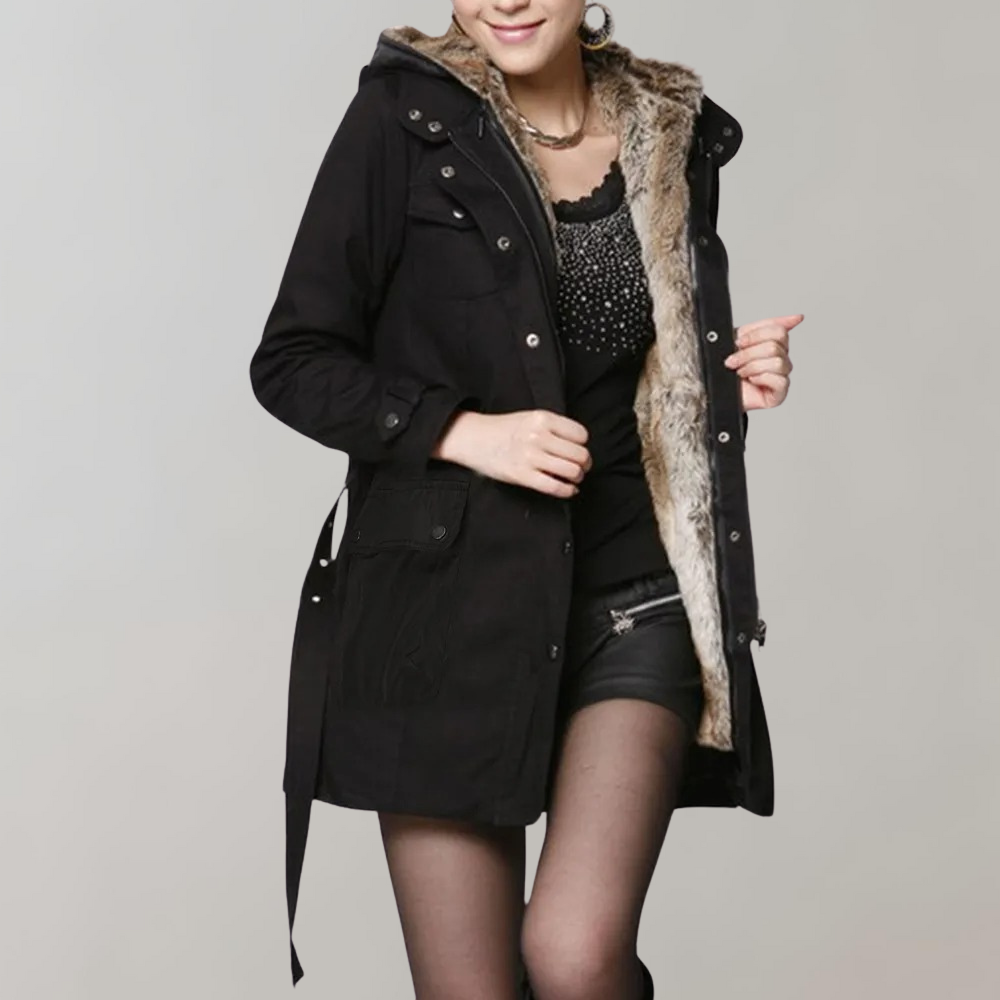 Armance | Manteau d’Hiver Femme Doublé de Fausse Fourrure avec Capuche