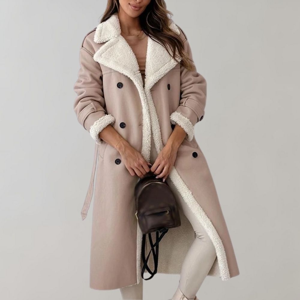 Aurélie | Manteau Long Femme Élégant à Double Boutonnage avec Doublure Chaude | Look Sophistiqué