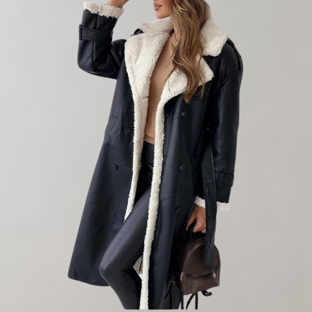 Aurélie | Manteau Long Femme Élégant à Double Boutonnage avec Doublure Chaude | Look Sophistiqué