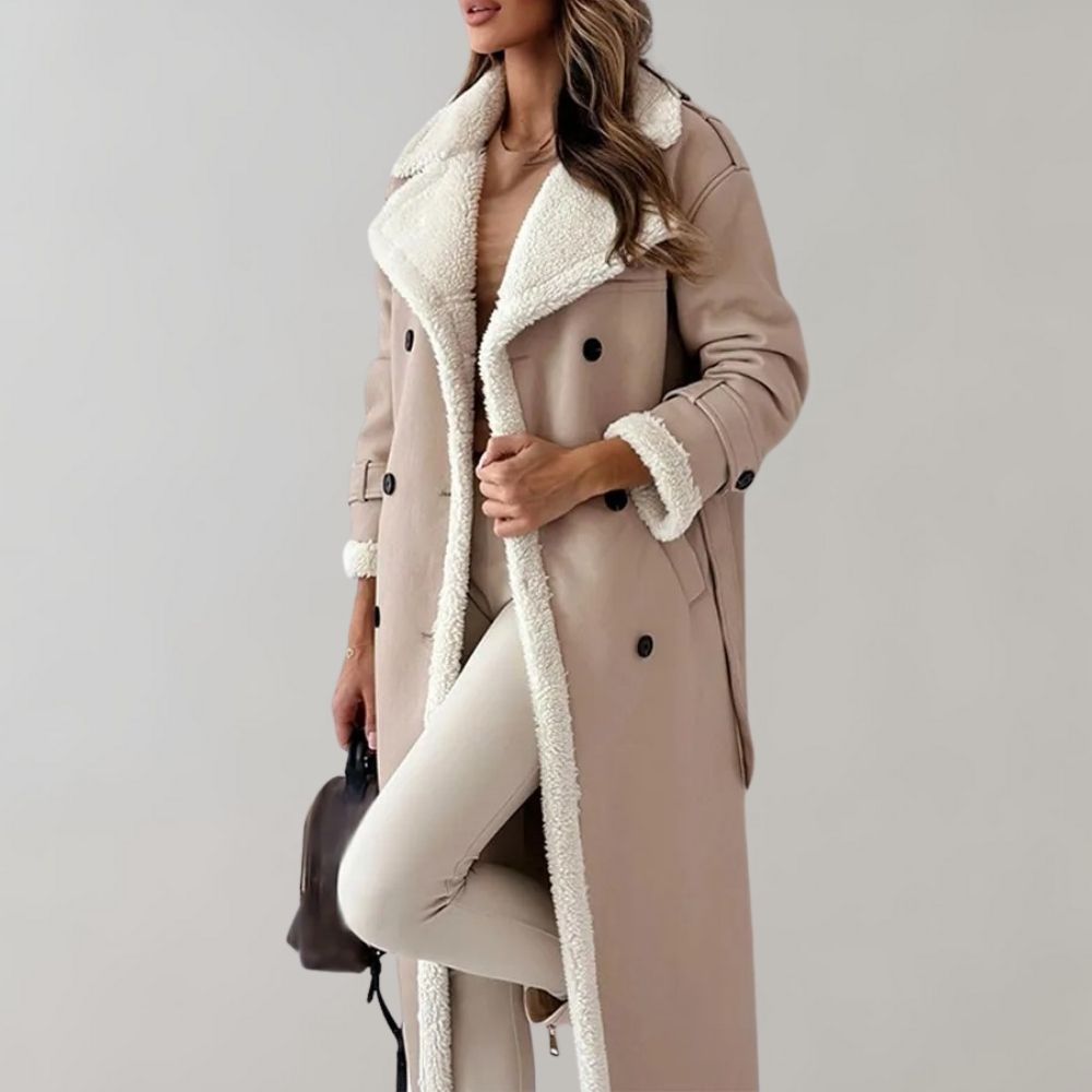 Aurélie | Manteau Long Femme Élégant à Double Boutonnage avec Doublure Chaude | Look Sophistiqué