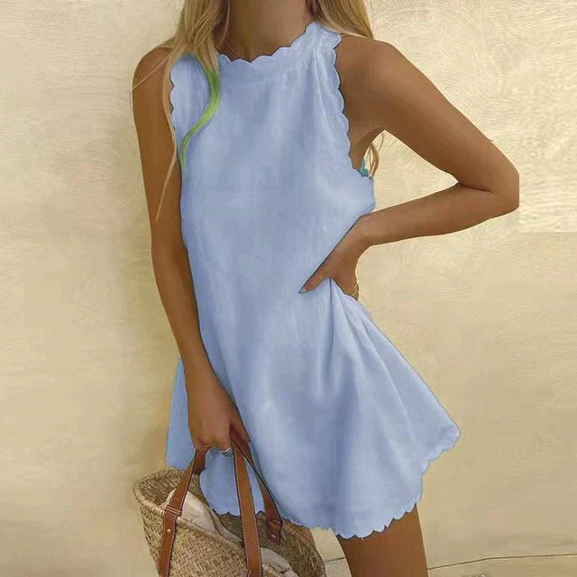 Alizée | Robe Décontractée Légère sans Manches – Mini Robe d’Été Élégante avec Ourlet Festonné