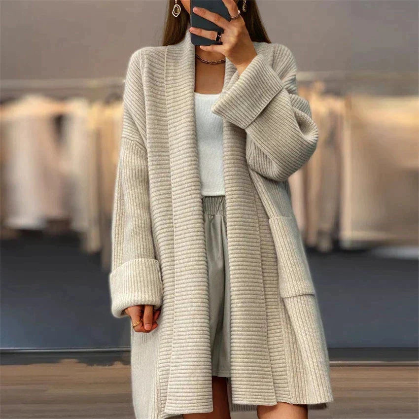 Béronisse | Cardigan Long Tricoté Femme à Poches