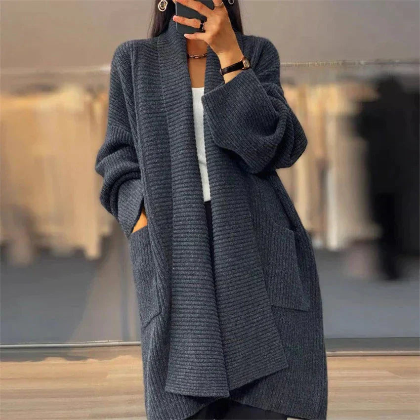 Béronisse | Cardigan Long Tricoté Femme à Poches