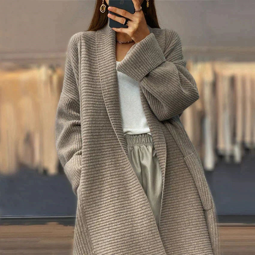 Béronisse | Cardigan Long Tricoté Femme à Poches
