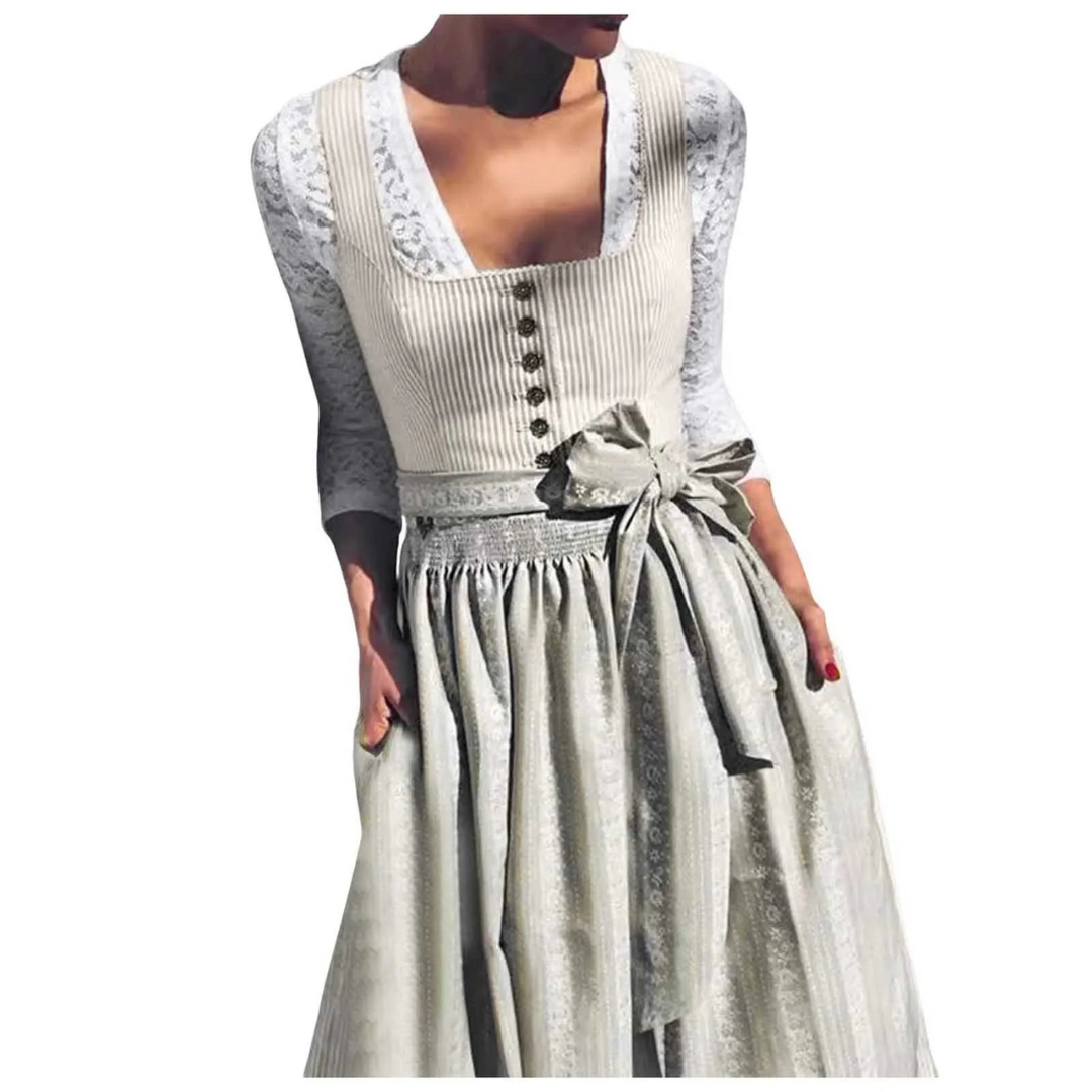 Zoé | Robe Dirndl Midi Femme Élégante et Moderne à Col Carré, Boutons & Taille Ceinturée