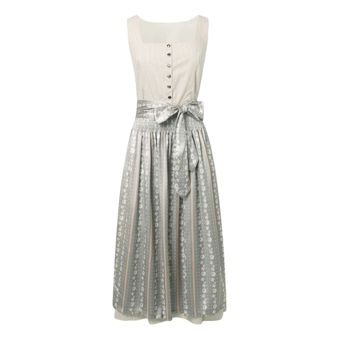 Zoé | Robe Dirndl Midi Femme Élégante et Moderne à Col Carré, Boutons & Taille Ceinturée