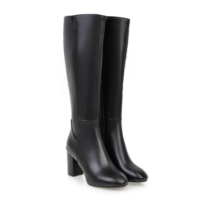 Cadenne | Bottes Hautes Femme Classiques avec Talon Bloc et Fermeture Éclair Latérale