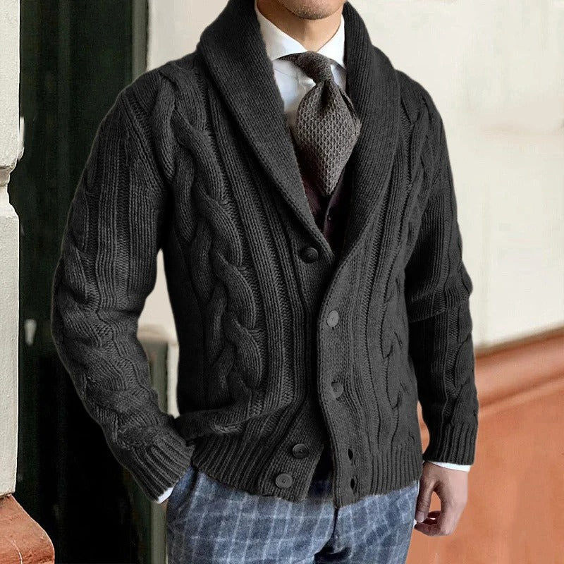 Francis | Cardigan Homme en Maille Torsadée avec Col Châle et Fermeture à Boutons