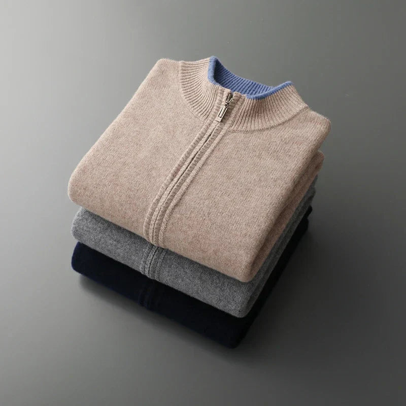 Zachary | Gilet Zippé Homme à Col Montant | Cardigan Minimaliste Uni et Élégant