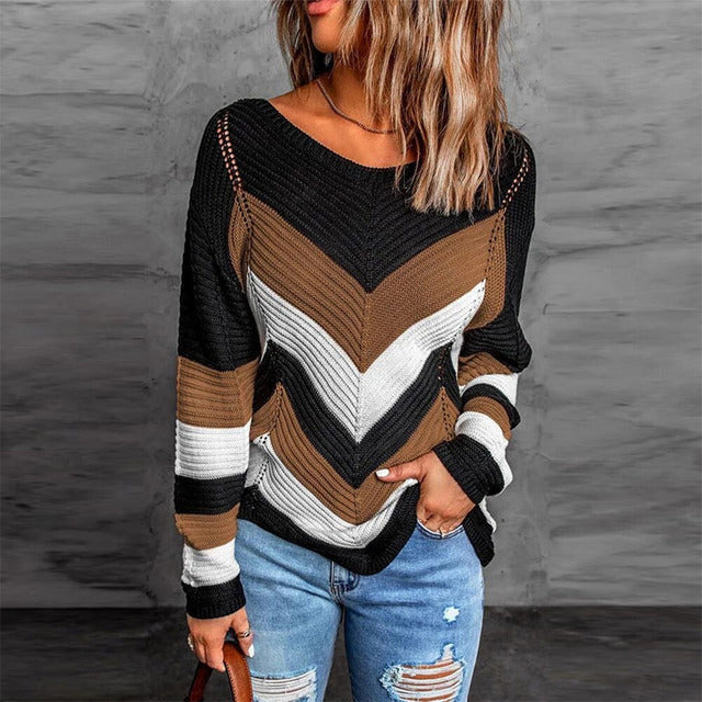 Arlira | Pull Tricoté Tricolore Femme - Élégance Moderne