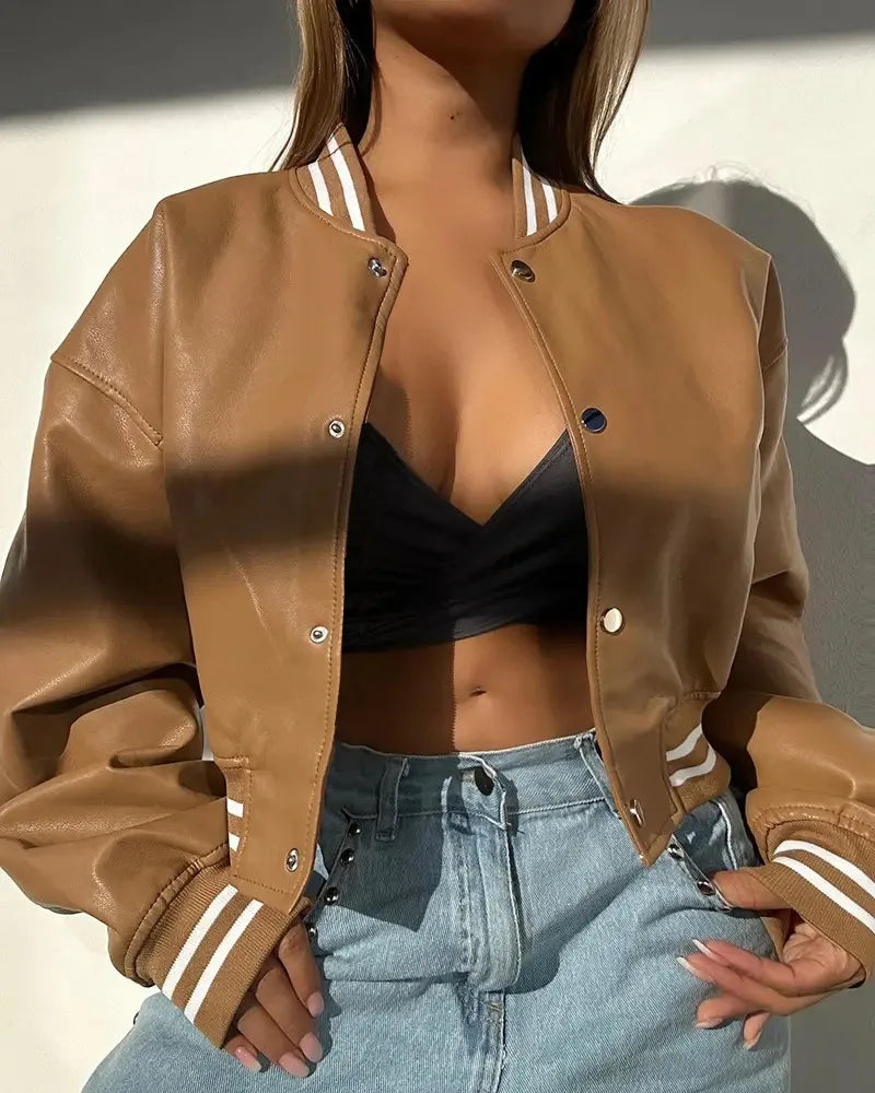 Cameline | Veste courte bomber femme en coton à boutons-pression