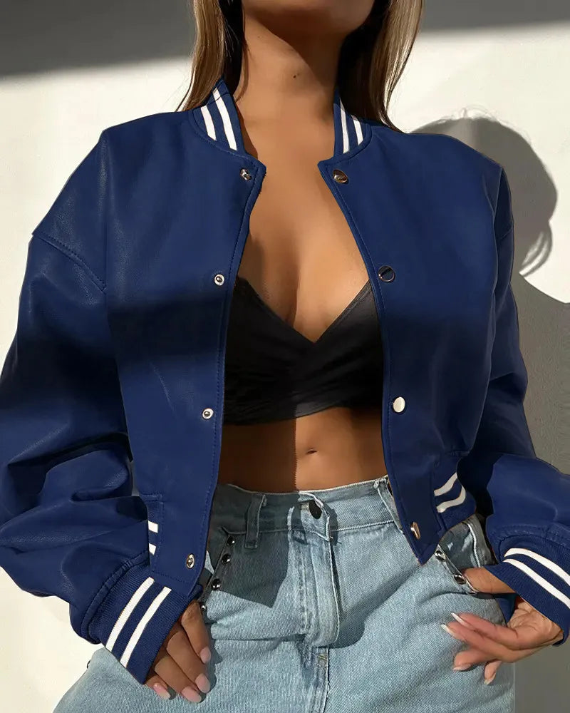 Cameline | Veste courte bomber femme en coton à boutons-pression
