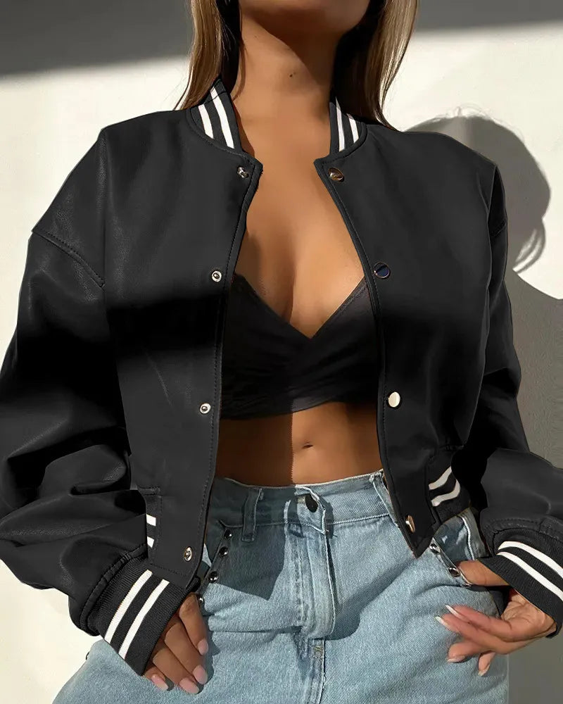 Cameline | Veste courte bomber femme en coton à boutons-pression