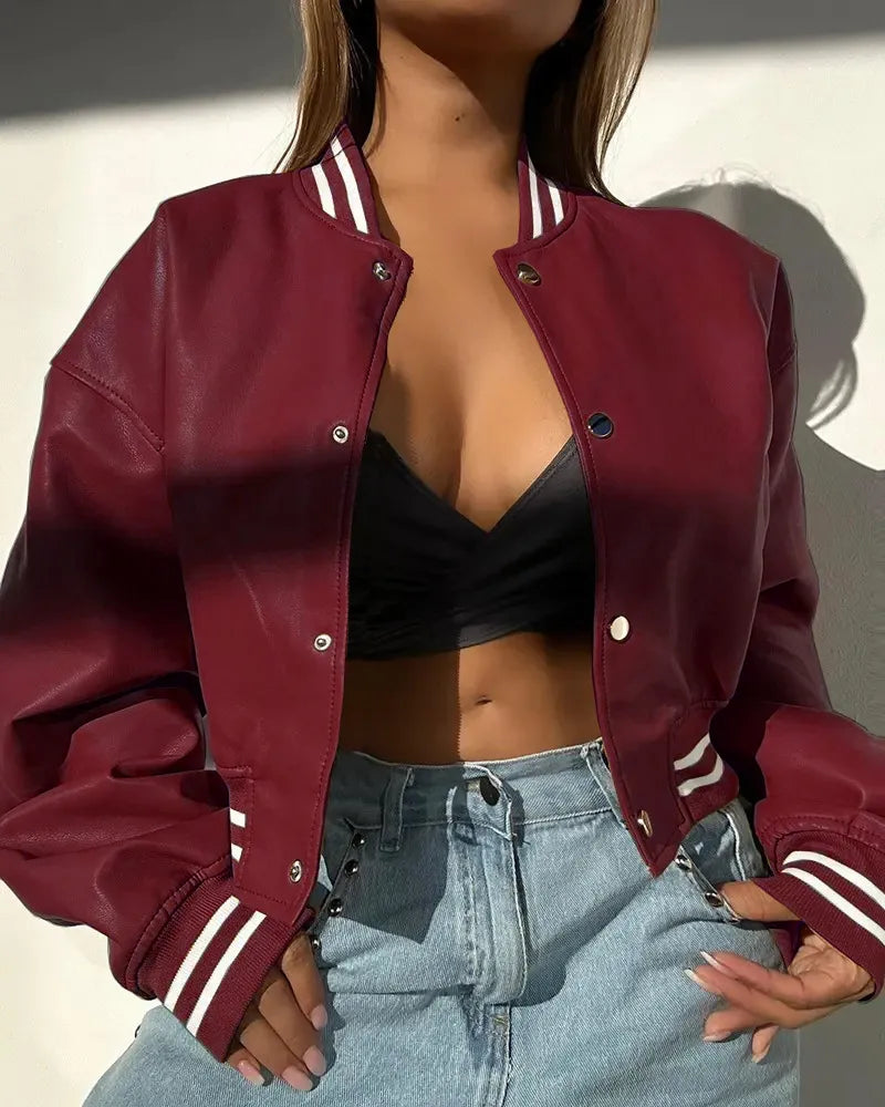 Cameline | Veste courte bomber femme en coton à boutons-pression