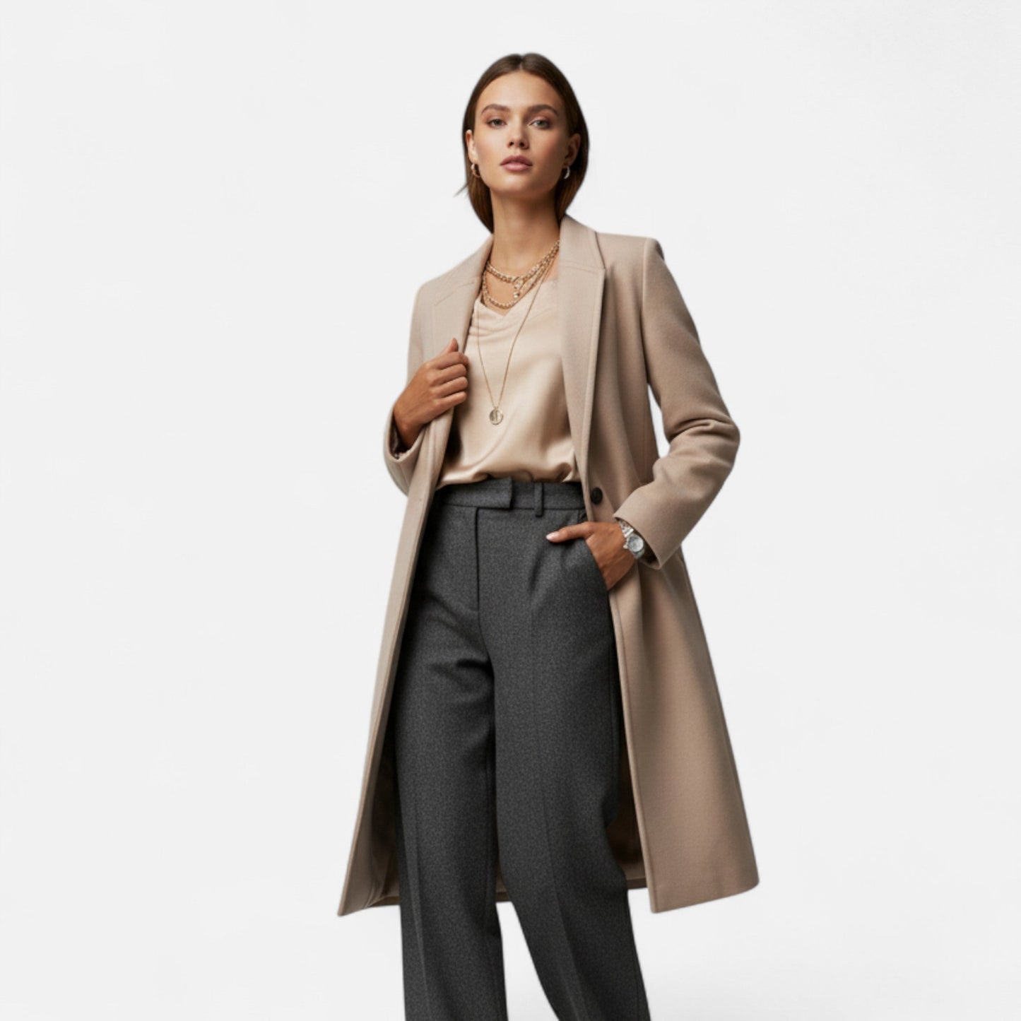 Margalita | Manteau Femme Long Col Revers Élégant Hiver