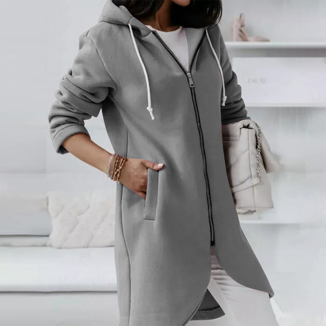 Audeline | Long Hoodie Zippé Femme avec Cordon | Confort & Style pour l’Hiver