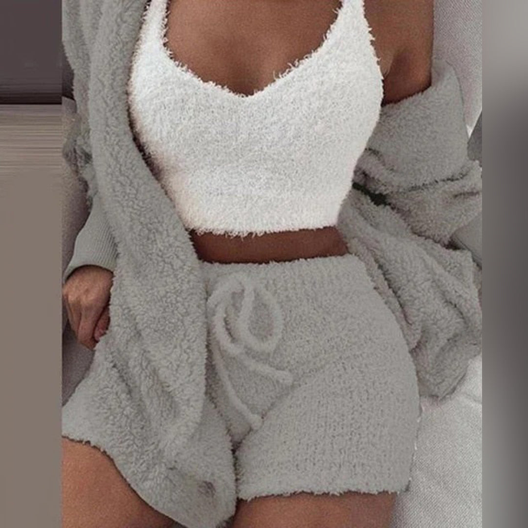 Amaryllis | Ensemble Lounge Femme en Teddy avec Short à Taille Coulissante