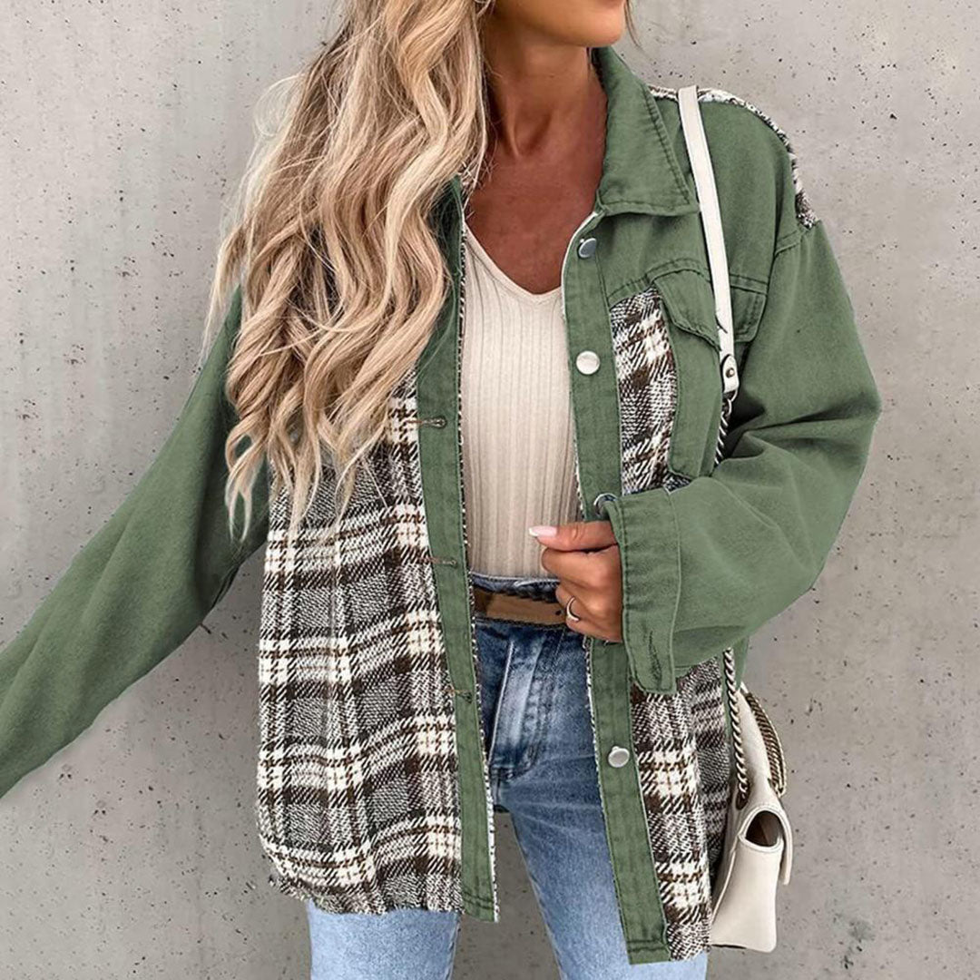 Audrey | Veste Plaid Femme à Col Classique et Boutons | Style Décontracté Chic