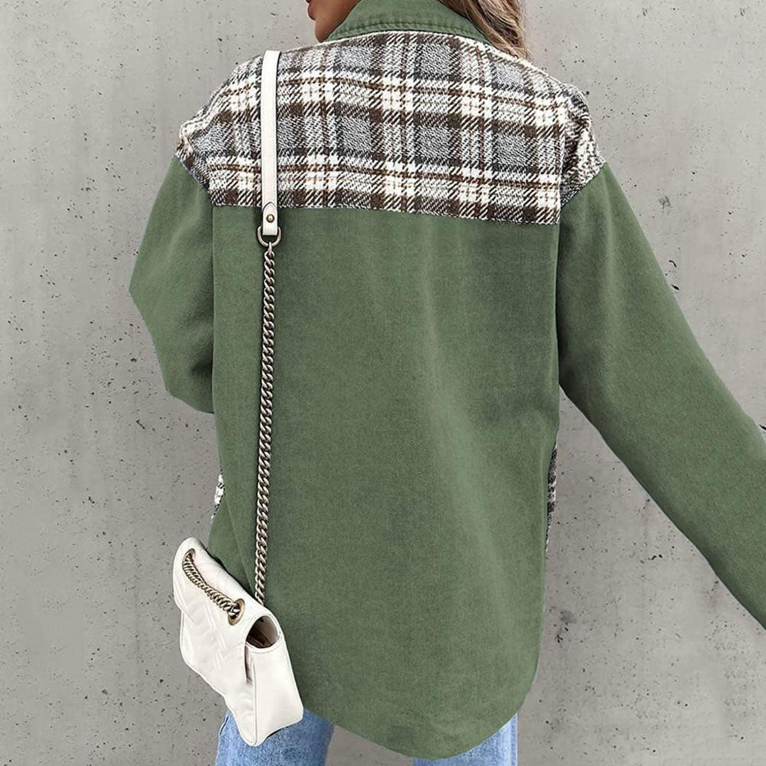 Audrey | Veste Plaid Femme à Col Classique et Boutons | Style Décontracté Chic