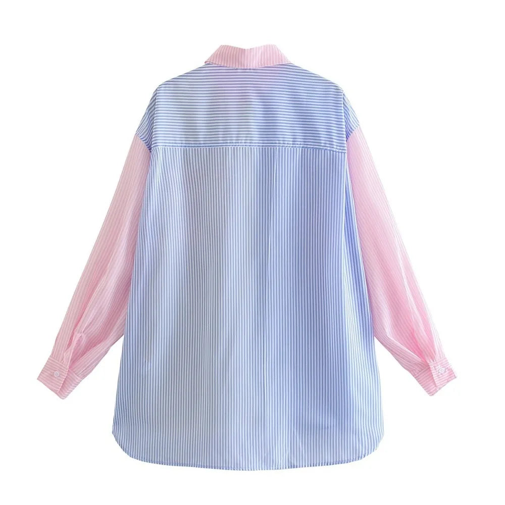 Sylvaine | Blouse Oversize Femme – Chemisier Rayé Multicolore à Manches Longues