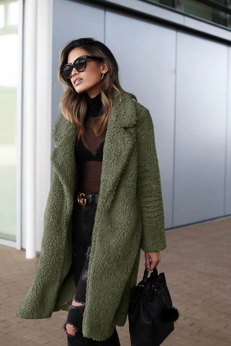Solange | Manteau Long Femme Teddy Plush Doux et Chaud pour l’Hiver