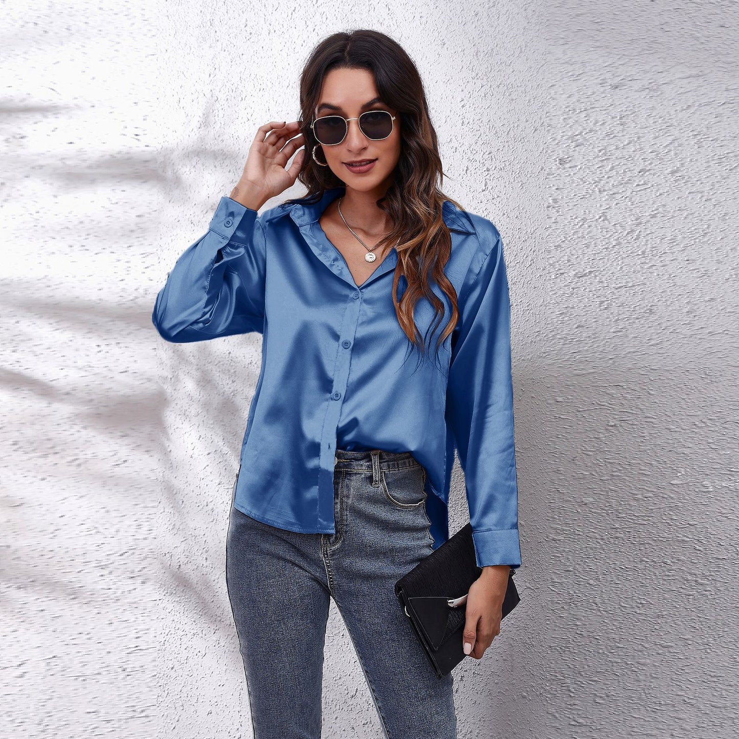 Joëlle-Lou | Blouse Longue à Manches en Satin Élégante pour Femme – Sophistiquée et Confortable