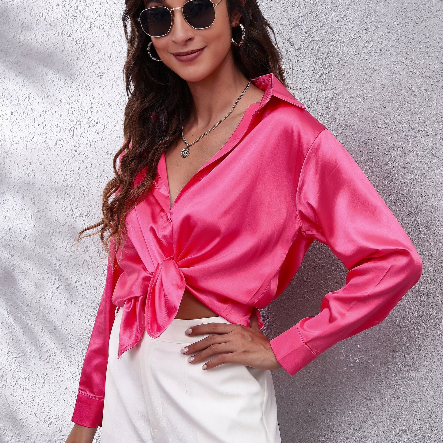 Joëlle-Lou | Blouse Longue à Manches en Satin Élégante pour Femme – Sophistiquée et Confortable