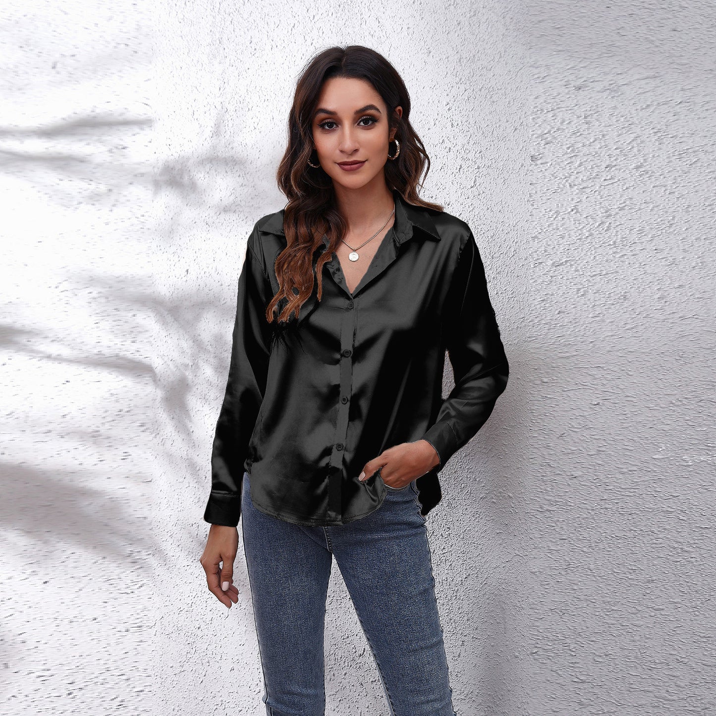 Joëlle-Lou | Blouse Longue à Manches en Satin Élégante pour Femme – Sophistiquée et Confortable