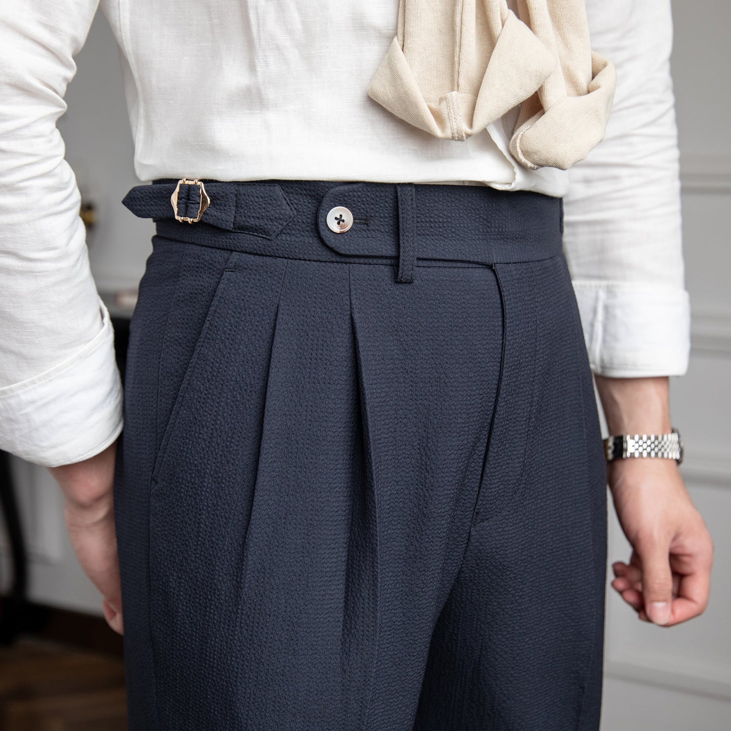 Brockwell | Pantalon Homme Taille Haute Style Élégant Plissé Classique