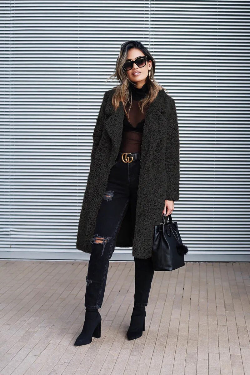 Solange | Manteau Long Femme Teddy Plush Doux et Chaud pour l’Hiver