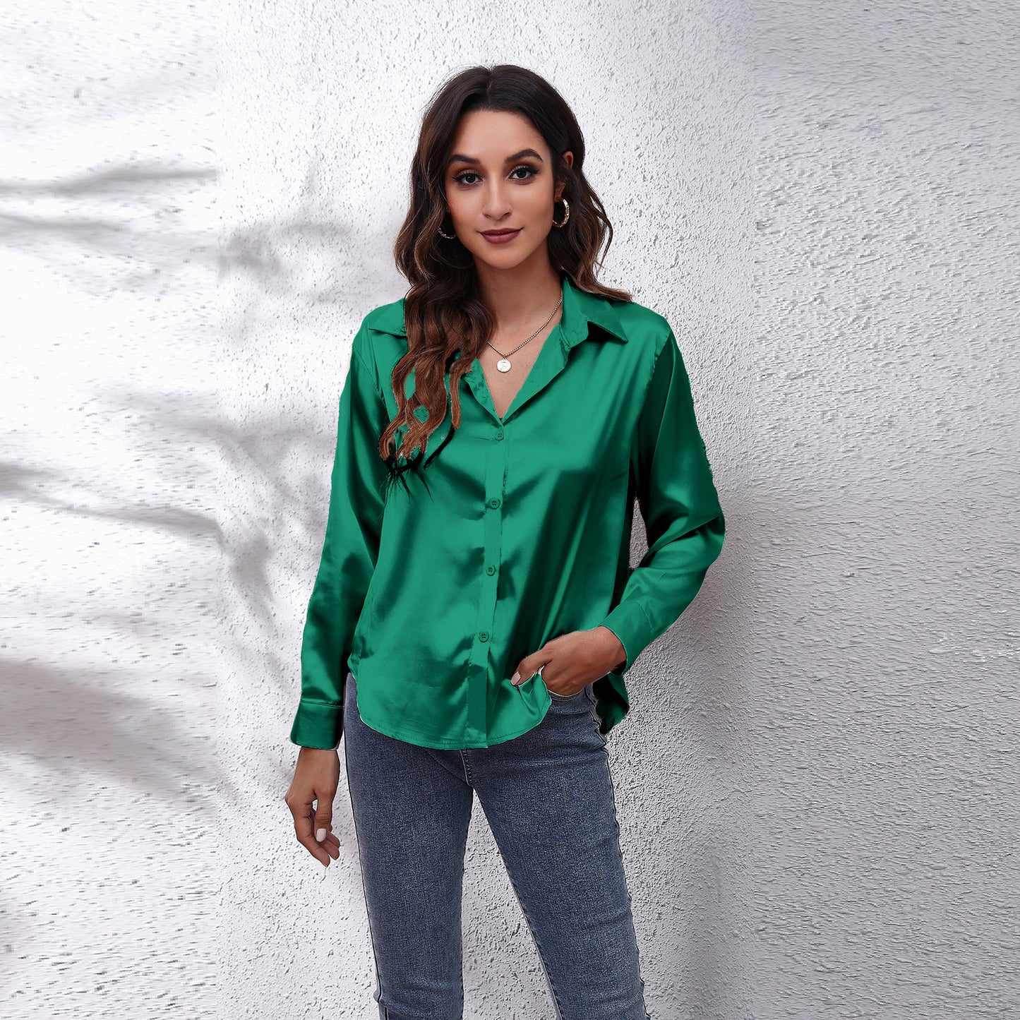 Joëlle-Lou | Blouse Longue à Manches en Satin Élégante pour Femme – Sophistiquée et Confortable