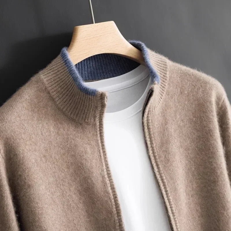 Zachary | Gilet Zippé Homme à Col Montant | Cardigan Minimaliste Uni et Élégant