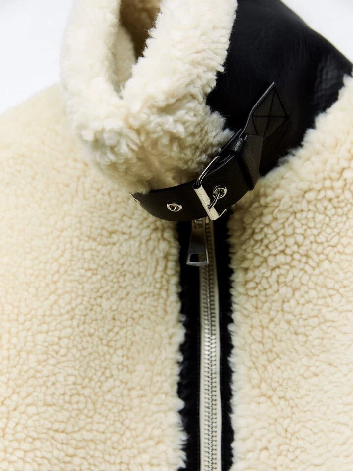 Waverly | Veste Femme Teddy Oversize avec Fermeture Zippée et Col Revers