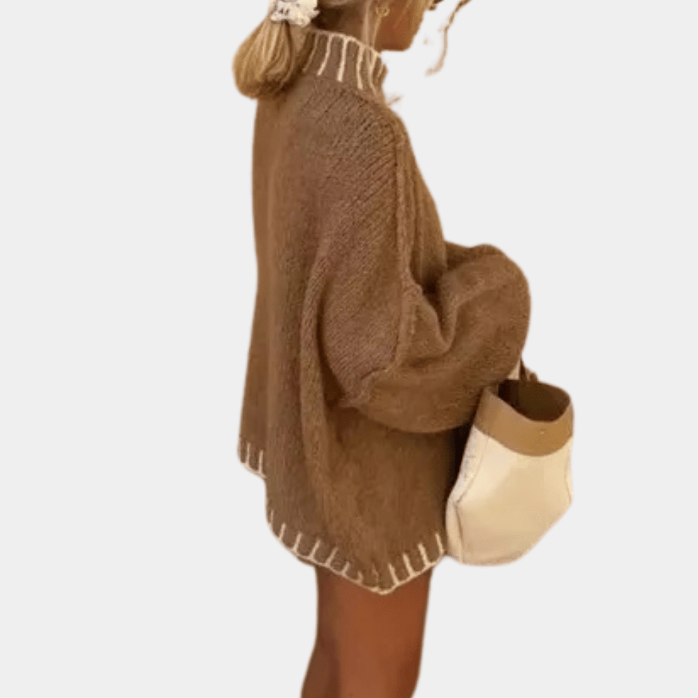 Whisper | Pull Femme Oversize à Col Roulé Luxueux Marron