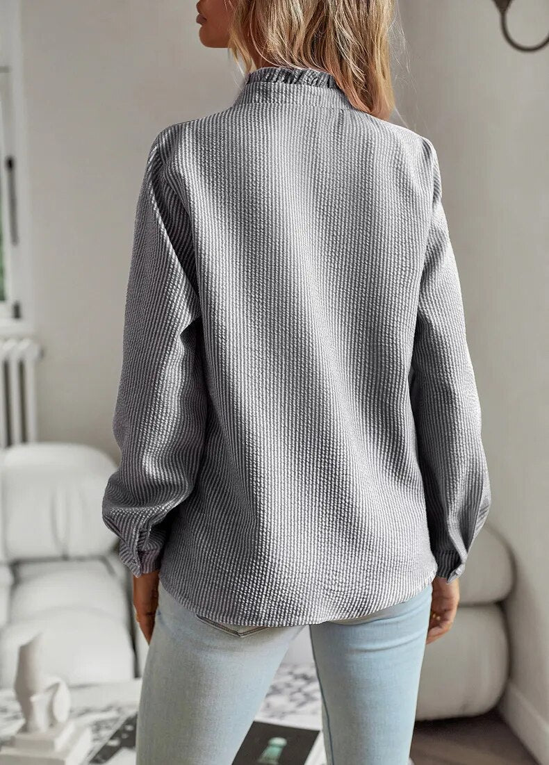 Aristelle | Blouse Femme Boutonnée Manches Longues Détails Volants Casual Bureau