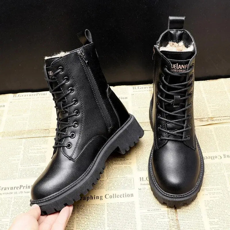 Vionara | Bottines Noires Femme à Lacets, Effet Cuir, Doublure Chaude & Semelle Antidérapante