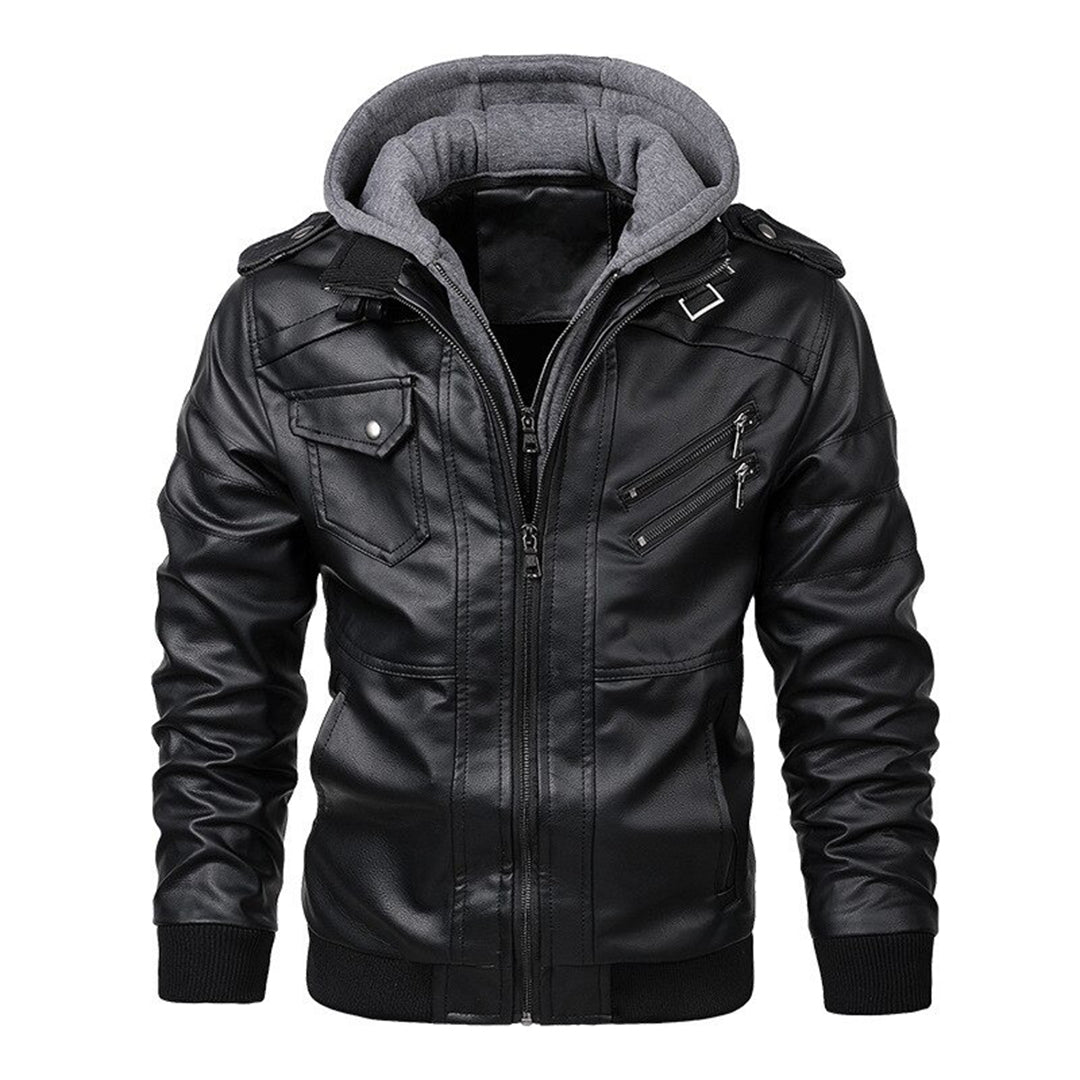 Norfield | Veste Homme Simili Cuir Cintrée avec Capuche Amovible, Poches Zippées et Épaulières Street Style