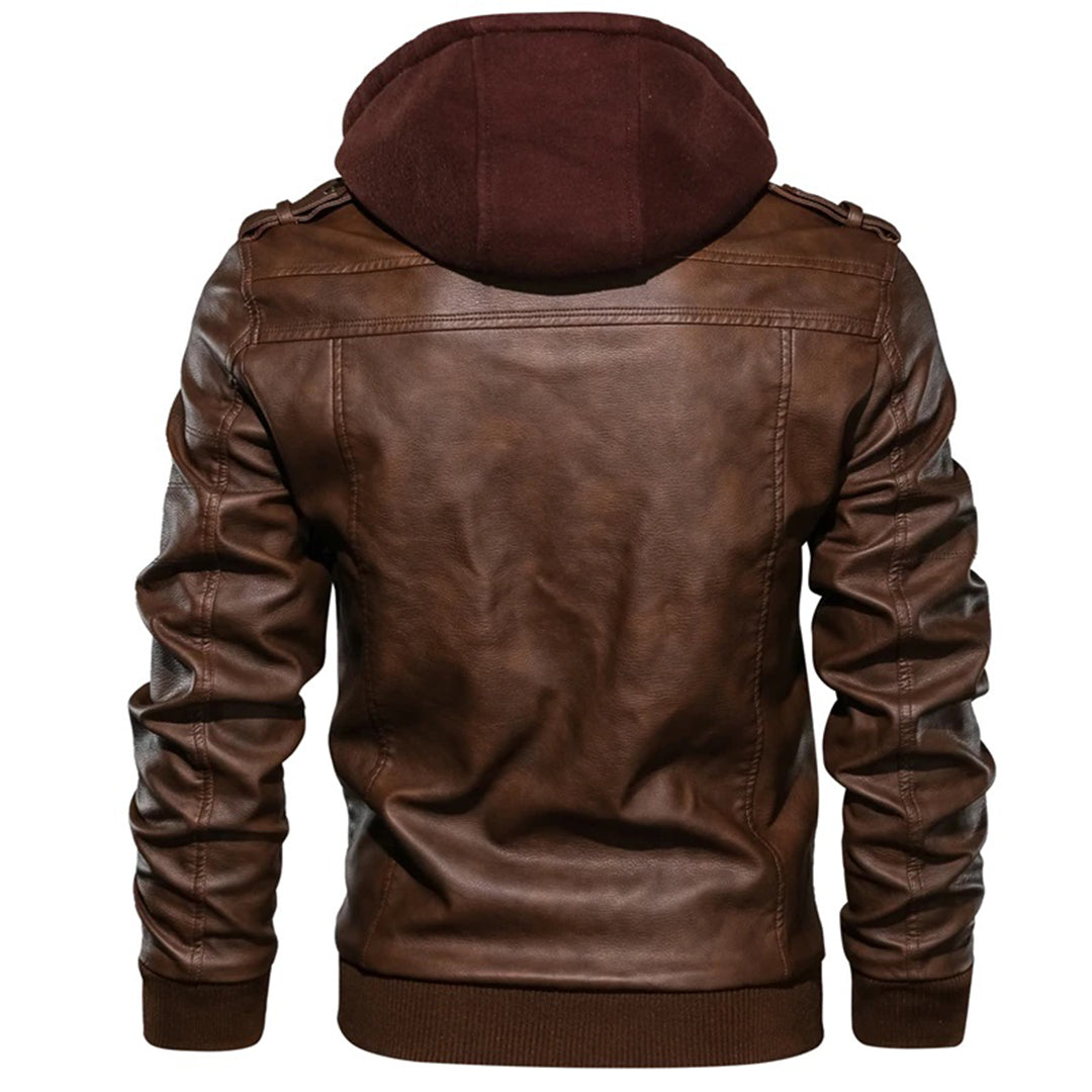 Norfield | Veste Homme Simili Cuir Cintrée avec Capuche Amovible, Poches Zippées et Épaulières Street Style