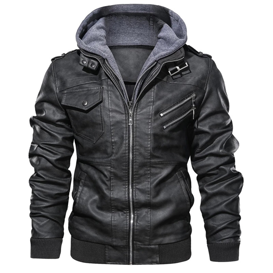 Norfield | Veste Homme Simili Cuir Cintrée avec Capuche Amovible, Poches Zippées et Épaulières Street Style