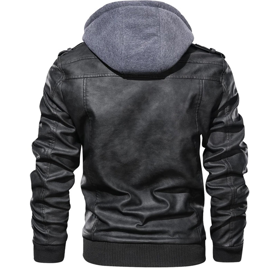 Norfield | Veste Homme Simili Cuir Cintrée avec Capuche Amovible, Poches Zippées et Épaulières Street Style