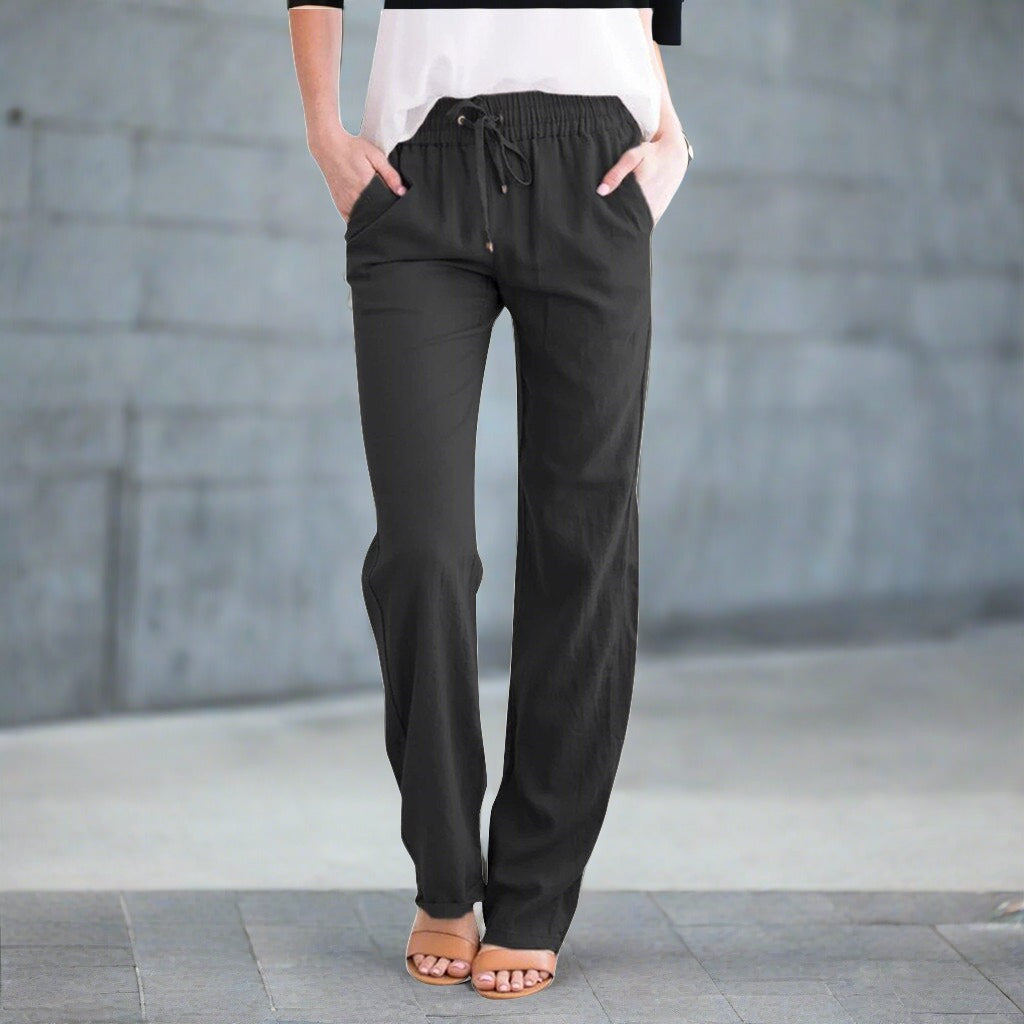 Roxane | Pantalon Capri en Lin à Taille Haute avec Cordon pour Femme