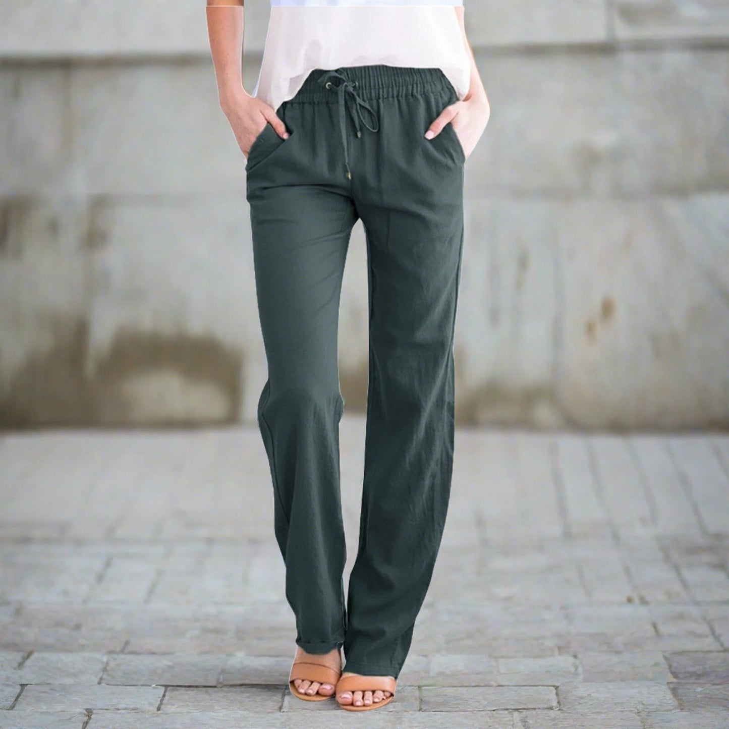 Roxane | Pantalon Capri en Lin à Taille Haute avec Cordon pour Femme