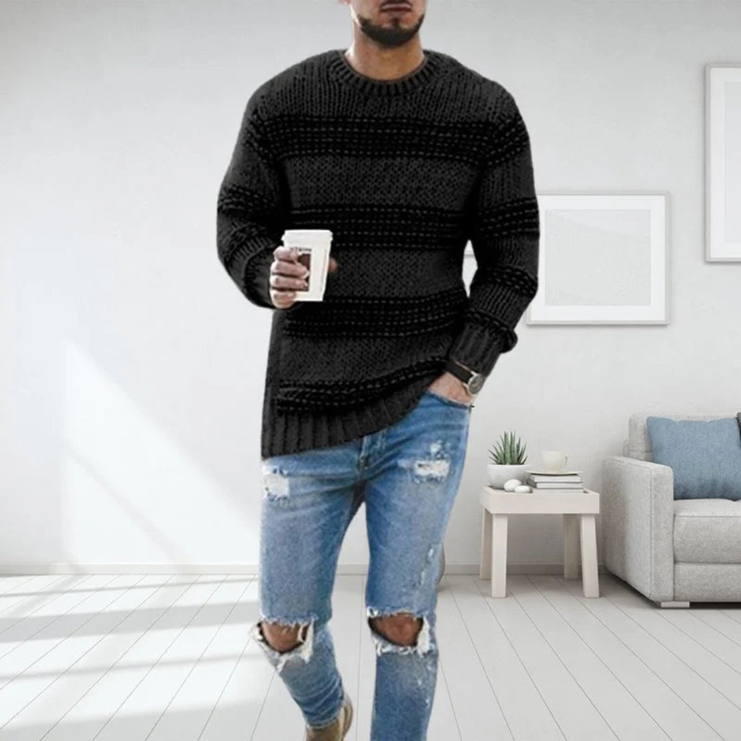 Bertille | Pull Homme d’Hiver à Col Rond, Tricot Norvégien Rayé, Maille Épaisse et Chaude