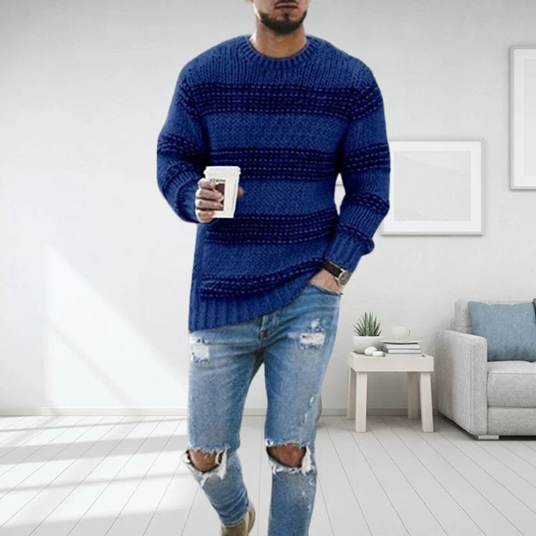 Bertille | Pull Homme d’Hiver à Col Rond, Tricot Norvégien Rayé, Maille Épaisse et Chaude