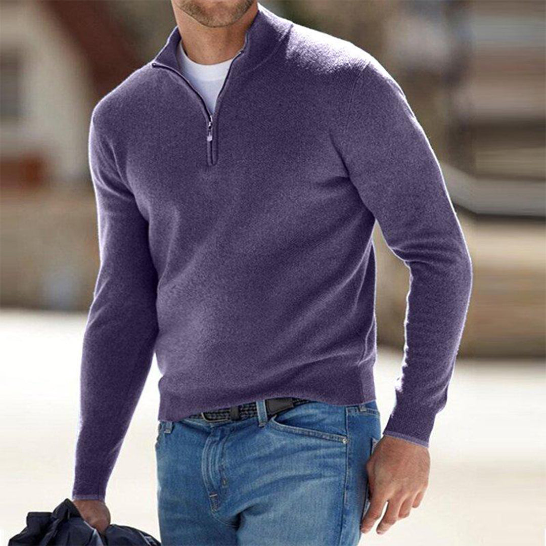 Chase | Pull Homme Col Montant Zippé Slim Fit, Pull-over Élégant Uni
