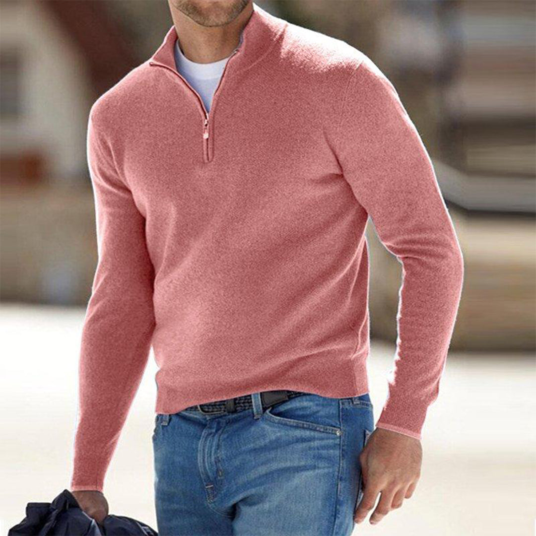 Chase | Pull Homme Col Montant Zippé Slim Fit, Pull-over Élégant Uni
