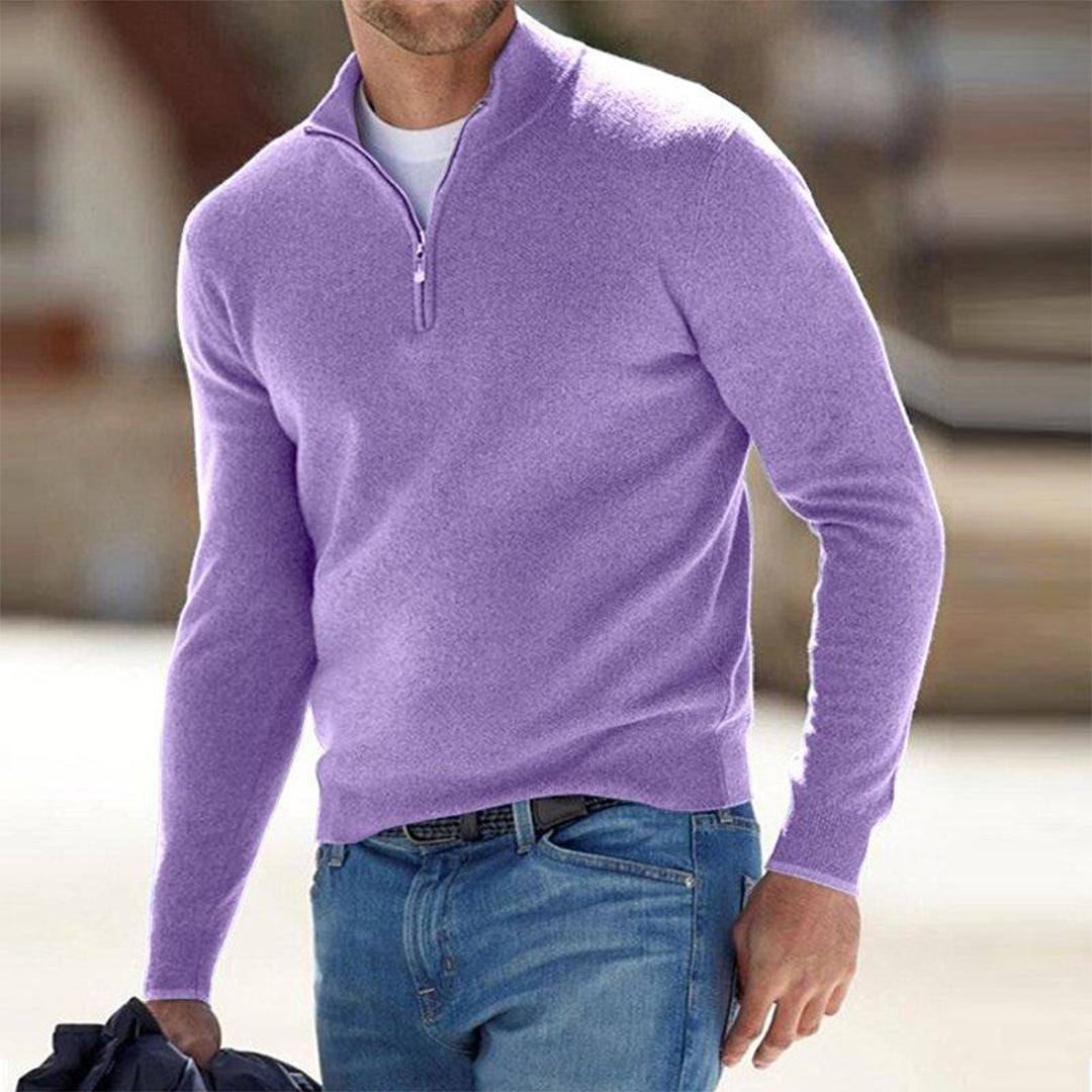 Chase | Pull Homme Col Montant Zippé Slim Fit, Pull-over Élégant Uni