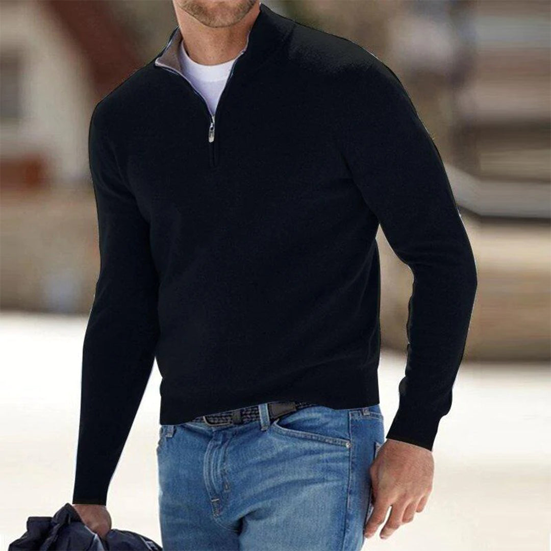 Chase | Pull Homme Col Montant Zippé Slim Fit, Pull-over Élégant Uni